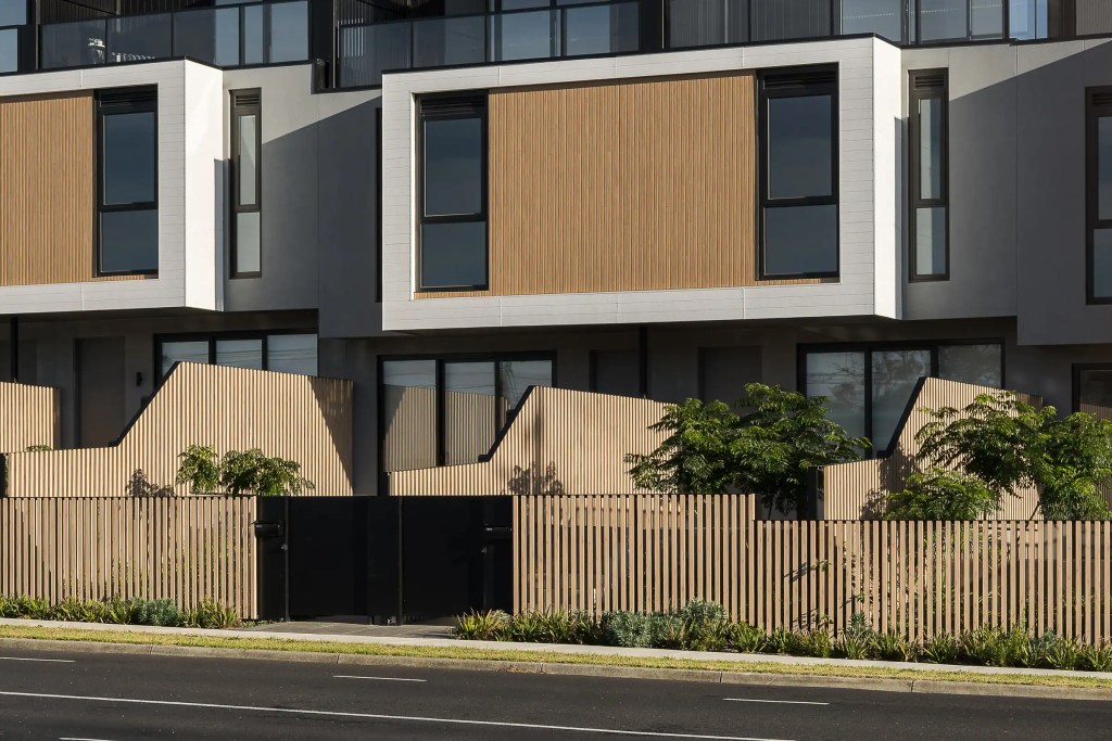 Timber and charcoal facade detail on a Melbourne development