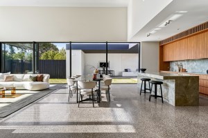 Open-plan living, dining and kitchen interior at 1 Carrigal Street