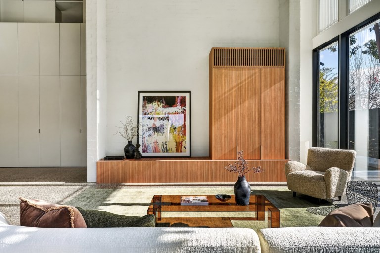 Sunlit living room with custom timber joinery at 1 Carrigal Street