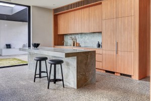 Timber kitchen with a stone island at 1 Carrigal Street